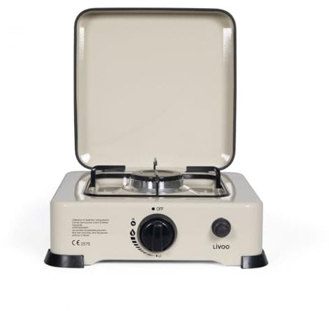 Livoo - Hornillo de gas DOC303-1 quemador, 2,2 kW, encendido automático piezo, termostato ajustable, compacto, gas o butano
