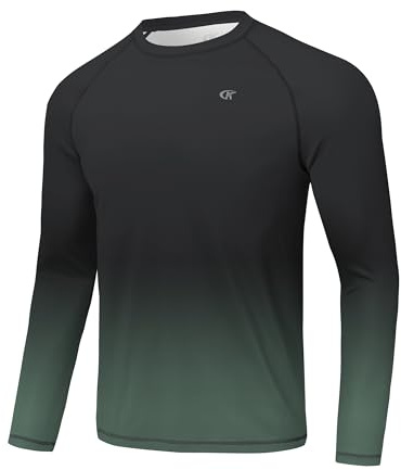 Huayuzh Rashguard UV Shirt Herren UPF 50+ Langarmshirt Schwimm Schnelltrocknend Atmungsaktiv Surfen Angeln Wandern Top Verlaufsfarbe Schwarz M