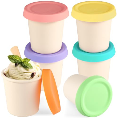 Kamehame Recipientes de silicona para helado con tapas, juego de 6 recipientes pequeños de almacenamiento de helado para helados caseros