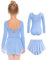 Arshiner Kinder Ballettkleidung Ballettkleid Langarm Ballettanzug Kinder Baumwolle Tanzkleid Rückenfrei Ballett Trikot mit Tütü Tanztrikot Kleinkind Ballerina Kleid Blau 150 7-8 Jahre