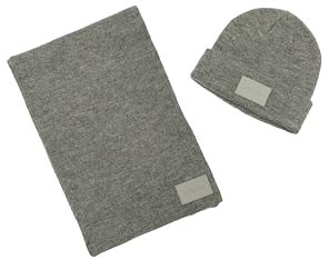 Calvin Klein Herren-Silikon-Logo, Mütze, Schal, Set, Größe M: Grau meliert, Einheitsgröße
