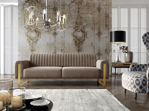 Fun Möbel Sofa Designersofa Valerie 3-Sitzer in Stoff Elisa Velvet (Cappuccino)