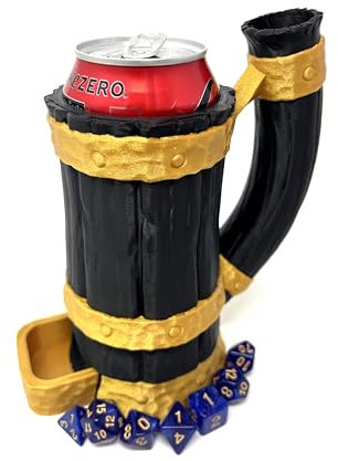 MunnyGrubbers - Tavern Mug Dice Tower with Tray - No Paint Odorless Insulated Cup Can Dice Tower - (Random 7PCS D20 Dice Set Included) - Dungeons and Dragons - DND Gift - (Black/Gold)