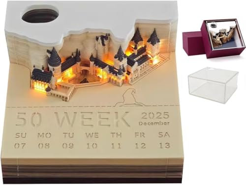 Time Piece Kalender – Tischkalender Tischplaner 2025 mit LED-Licht – 3D-Kalender Papierschnitzerei Kunst Memo Pad Notizblock Geschenk für Weihnachten Einweihungsfeier Desktop Dekoration