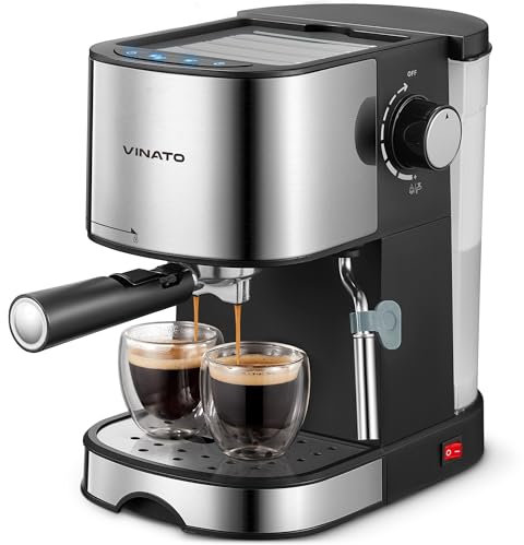 VINATO Espressomaschine, 15 Bar Espressomaschine mit Dampfgarer für Latte und Cappuccino, Expresso-Kaffeemaschine mit abnehmbarem Wassertank, Edelstahl