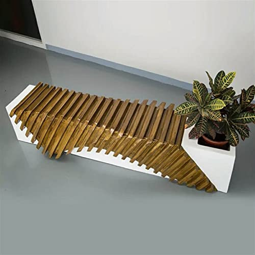 Bancs Banc de loisirs en fibre de verre Banc d'extérieur simple à la mode avec pot de fleurs en bois rayé Banc d'aspect bois 86,6 pouces Mobilier de loisirs d'extérieur Décoration de jardin
