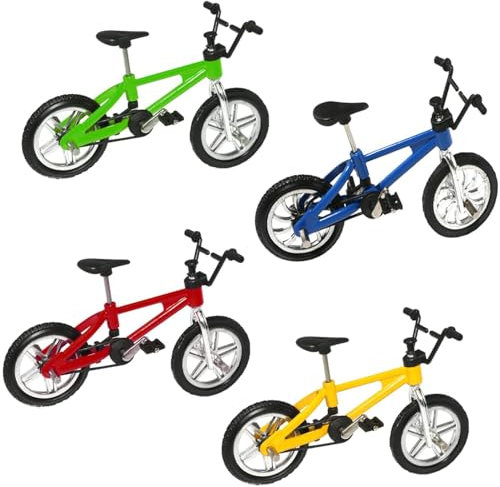 SKJAXF 4 Pcs Mini Bmx Simulation Finger Mountain Bike, Metal Finger Toy Bikes, Miniature Bicycle Model Collections Decoration, 4 Colors