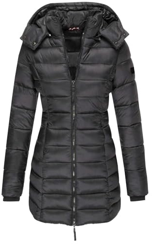 CUTeFiorino Abrigo de invierno para mujer, largo y cálido, chaqueta de plumón con capucha, chaqueta acolchada con cremallera, chaqueta acolchada de invierno, chaqueta de esquí gruesa, impermeable