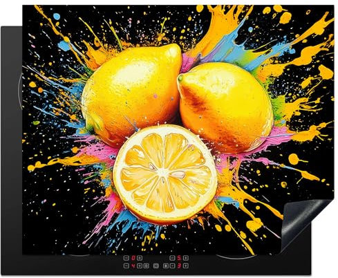 KitchenYeah© Protege Couvre Plaque De Cuisson Décoration Cuisine Tapis Protection Protecteur Induction 65x52 cm Citron - Graffiti - Peinture - Modern