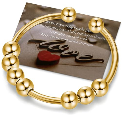 Anxiety Ring Gold Anti Stress Ring Damen Gold 18K Edelstahl Ring,Gold Damen Fidget Ringe Frauen Gold,Ringe Damen Angstring Stressring Spinner Ring Vergoldet Damen Ring Verstellbar Ringe Für Frauen