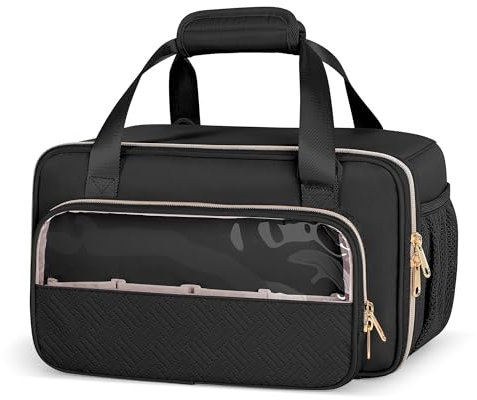 Prokva Acrylic Paint Organizer Case for 54 Bottles (2 oz), Craft Paint Storage Organizer with Shoulder Strap, Paint Bottle Organizer Bag with Brush Storage, Black