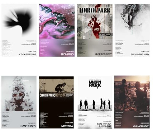 SPPEOUKJ Linkin Park Poster Albumcover Limitierte Auflage Poster (8er-Set) ungerahmt 20 x 30 cm Leinwandposter Schlafzimmer Dekor Landschaft Büro Zimmer Dekor Geschenk