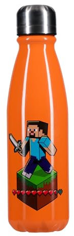 Paladone - Botella de agua reutilizable de aluminio con tapa de rosca, 600 ml, con licencia oficial de Minecraft para gaming, viajes, escuela y oficina