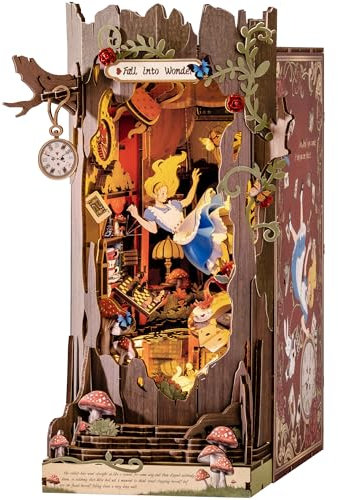Rolife Book Nook Maquette Fall Into Wonder Maison Miniature DIY Diorama pour Décoration de Bureau et étagère, Puzzle 3D avec lumières LED et Illusion Miroir, Cadeaux de Noël et d'anniversaire