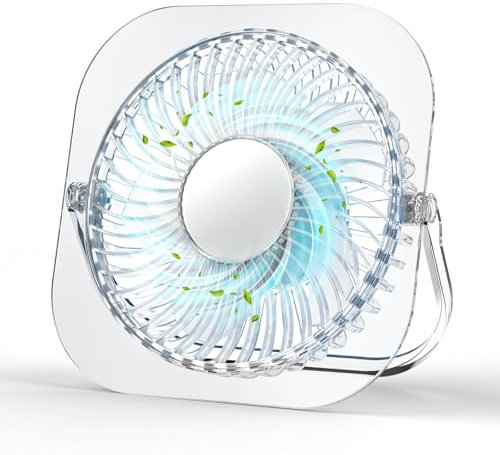 FUNJEO F92 Glassy Mini Desk Fan,3 Speeds Lightweight USB Fan,Powerful for Work/Study/Party/Camping (White)