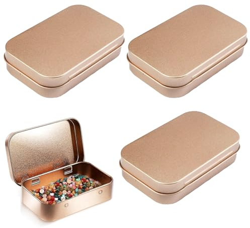 3 cajas de metal de oro rosa, 9,4 x 6 x 2 cm, caja de metal pequeña con tapa, caja de metal inoxidable con tapa, mini caja de almacenamiento, mini caja portátil para dulces, llaves, pendientes, menta