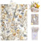 Larcenciel Papel de Seda Floral Acuarela, 60 Hojas Amarilla Papel Seda para Envolver, Vintage Plantas Silvestres Embalaje Regalo Artístico para Boda Cumpleaño Fiesta Manualidade Aniversario, 50x35 CM