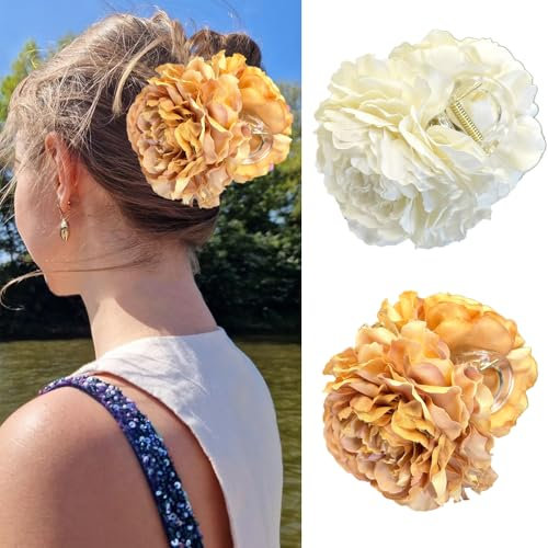XFSRG 2 Piezas Pinzas Pelo Mujer Flor Pinza Pelo Moda Clip Ideales para Peinados de Diario y Fiesta(Blanco y Amarillo)