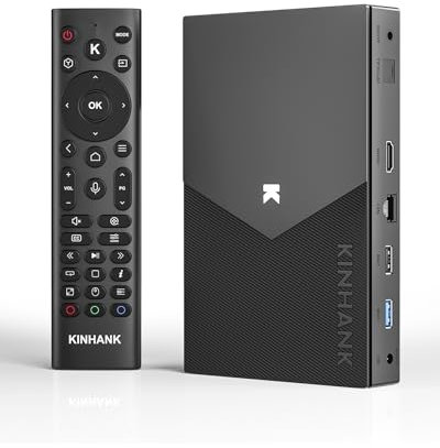 Kinhank 8K Android TV Box, Reproductor Multimedia 4K BD, Compatible con Dolby Vision/Dolby Atoms/DTS X/HDR10+, S928X-K, Poster Wall, 4+64 GB, AI-PQ, AI-SR, AV1/WiFi6/BT5.2/1 Gbit/HDMI2.1/Widevine L1