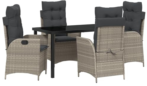 vidaXL Garten Essgruppe 5 STK. Hellgrau Poly-Rattan