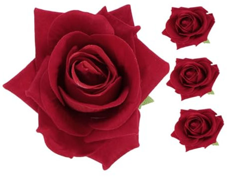 Hemobllo Lot De 4 Épinglettes Fleurs Roses Artificielles 7 Cm, Broches Légères Polyvalentes, Accessoires Pour Cheveux Femmes Mariage Saint-valentin, Rouge Détail Naturel