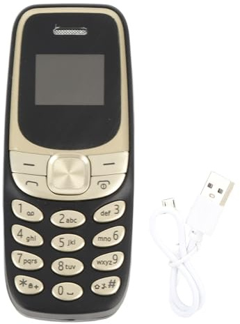 lvifloae Mini téléphone Portable débloqué, Double Carte SIM, Bluetooth, GSM 2G, kit Mains Libres, pour Enfants et étudiants, matériau ABS, écran OLED 0,66 Pouce, 380 mAh (Black Gold)