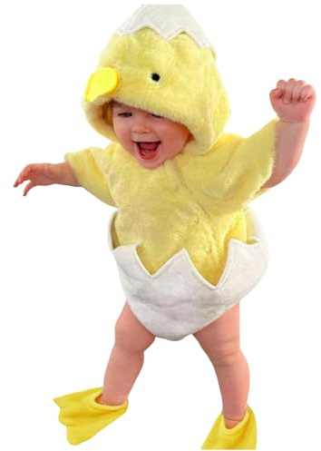 Disfraz Halloween de Pollo Bebe Body con Capucha y Zapato Disfraz de Gallo Disfraces de Halloween Traje Animales de Forro Polar Bebé Niña Niño Cosplay para Recien Nacido 3-24 Meses Carnaval
