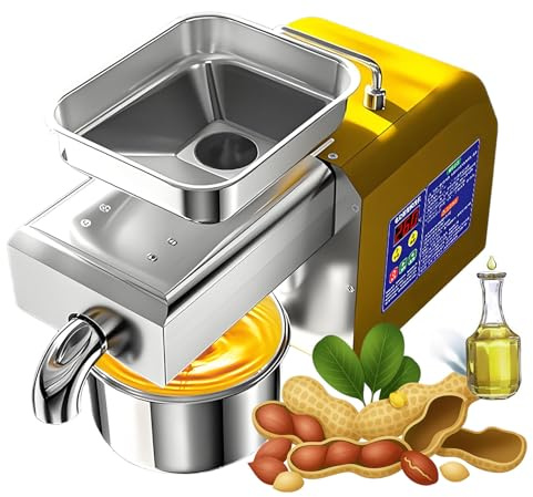 flatpincololee Z6 Elektrische Ölpresse 1100W Edelstahl | Automatische Öl Pressmaschine für Walnüsse, Samen & Olivenkern | Heiß- & Kaltpresse mit Smart Control Panel | Leistung 4–9 kg/h