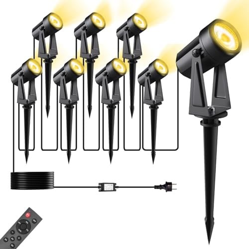 Pogestrand Spot LED Extérieur 29M,Lot de 8 3W Lampes Avec Télécommande | Lumière Chaude 3000K,Basse Tension 27V Luminaire Exterieur Avec Minuterie Variateur,Étanche IP65 pour Jardin,Allée,Pelouse