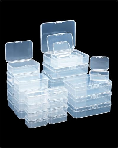 Forever bene 28 transparente Kunststoffboxen in 3 Größen | Drei Boxgrößen mit Deckeln ordnen Perlen, Bastelteile, Nähzubehör und kleine Beschläge