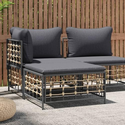 Teenpull Gartenhocker mit Dunkelgrauem Kissen, Poly Rattan, 70x70x34 cm, Wetterfestes Lounge Fußhocker Modul, Anthrazit für Außenbereich