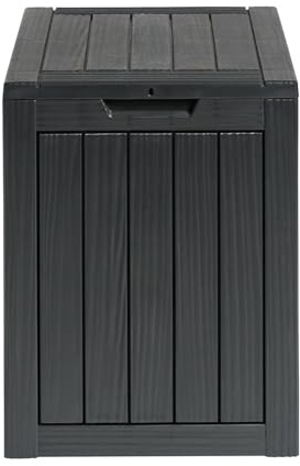 OHS Parcel Box, Small Garden Storage Box Weather-Resistant Fade Free Plastic Wood Effect Storage Boxes with Lids Indoor Outdoor Organiser for Garden Furniture Patio Cushions, Black - 116L