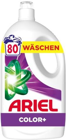 Ariel Flüssigwaschmittel Color+, 80 Wäschen | Mit Fleck-Weg-Power beim 1. Waschen und zuverlässiger Reinigung auch in kaltem Wasser.