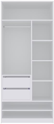 Offener Kleiderschrank begehbar mit Kleiderstange, 2 Schubladen 90x206x51cm Marmex Garderoben-Set TRES 13B weiß