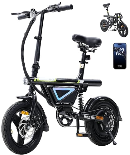 Finbike E-Bike Klapprad 14 Zoll, Pedelec Elektrofahrrad für Herren & Damen, 36V 12Ah Akku, 50KM Reichweite, 250W Motor, APP-Steuerung, Faltbares City Bike mit LED-Licht, Leicht & Kompakt für Pendler