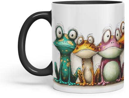 Vixar Divertente tazza colorata con rana e amici, simpatica tazza per gli amanti degli animali, tazza regalo colorata, 325 ml (nero)