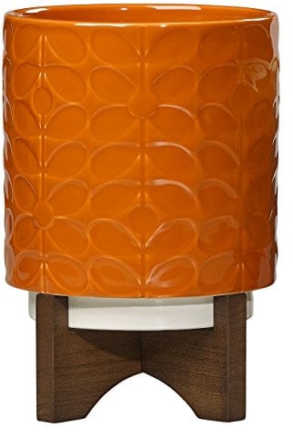 Orla Kiely | 60's Stem | Medium | Ceramic Plant Pot with Stand | Orange