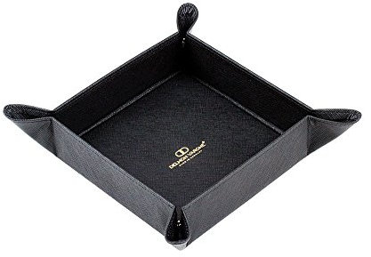 DELMON VARONE - Personalisierbarer Taschenleerer aus Saffiano Lederimitat schwarz, Schlüsselschale ideal als Ablage für Schmuck, Kleingeld, Handy und Schlüssel, Elegante Kunstleder Taschenleererschale