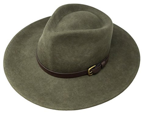 B&S Premium Lewis - Fedora Hut mit breiter Krempe - 100% Wollfilz - wasserfest - Lederband - 54cm dunkelgrün