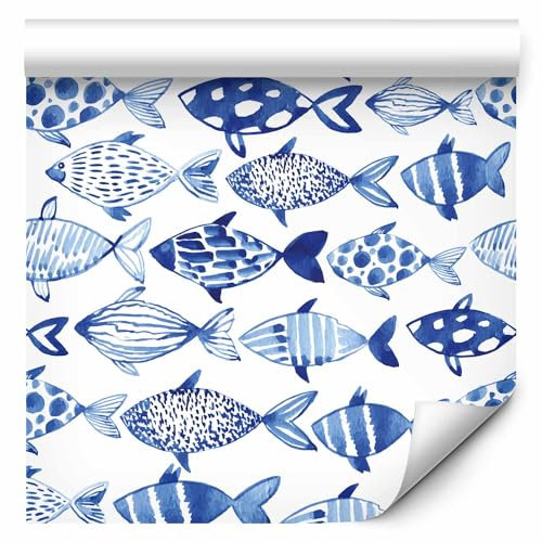murando Tapete selbstklebend 10m Wandtattoo dekorative Möbelfolie Dekorfolie Fotofolie Panel Wandaufkleber Wandposter Wandsticker - Fische blau weiß g-B-0082-j-a