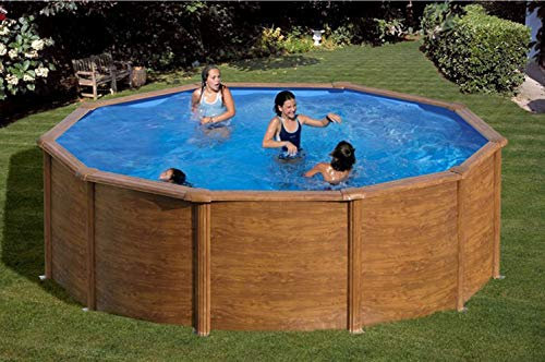 Summer Fun Stahlwandpool Set (5-teilig) hoch rund 360 x 120 cm, Stahl 0,45 mm Holzoptik Folie 0,3 mm blau