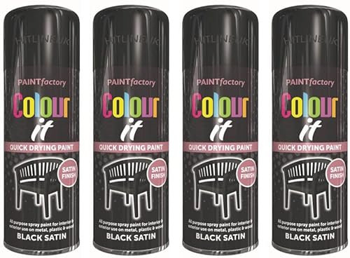 HitlineUK 4 X BLACK SPRAY PAINT FOR METAL 400ML FURNITURE PAINT SPRAY BLACK FURNITURE PAINT PLASTIC