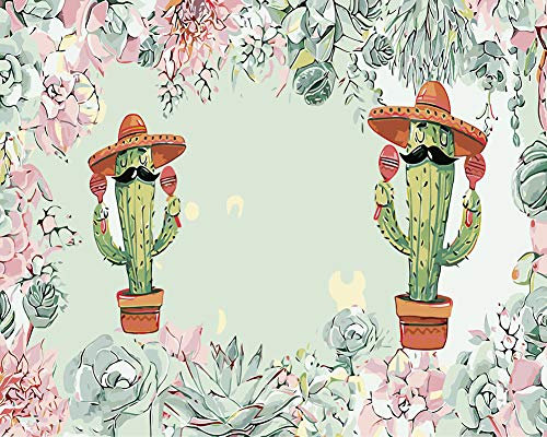 WOWDECOR DIY Malen nach Zahlen für Erwachsene Kinder Mädchen, Kaktus Topfpflanze Blume 40x50cm Vorgedruckt Leinwand-Ölgemälde (mit Rahmen)