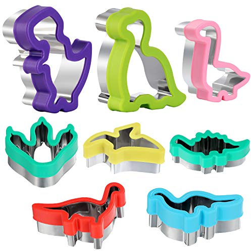 Set di formine per biscotti a forma di dinosauro in acciaio inox stampi per biscotti caramelle alimenti per fai da te cucina forno bambini tema dinosauri per feste di compleanno (confezione da 8)