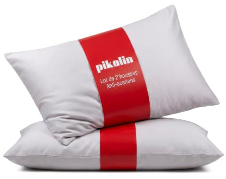 PIKOLIN Home - Pack 2 Funda de Almohada 70x40 cm Antiácaros con Cremallera - Muy Transpirable y Extrasuave, Tejido Algodón y Poliéster, Protección para Almohada, Lavable a Máquina