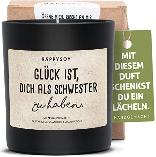 HAPPYSOY Geschenk Schwester Duftkerze im Glas mit Spruch - Geschenke für Schwestern als Dankeschön - natürlich handgemacht nachhaltig