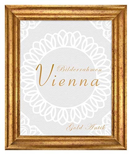 BIRAPA Bilderrahmen gold Vienna Rahmen 30x30 cm - Bilderrahmen vintage in Gold Antik, Bilderrahmen Holz mit Zierleiste innen und außen, Fotorahmen, Holzrahmen