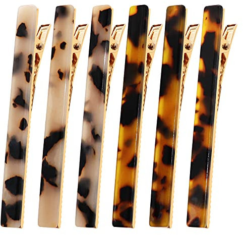 Cobahom Paquete de 6 pinzas para el pelo con estampado de leopardo, pinzas de metal con dientes de pato, pasadores para el pelo de concha de tortuga para mujeres y niñas