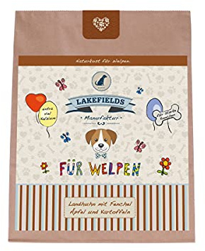 Lakefields Premium Trockenfleisch Menü Welpen Landhuhn mit Fenchel, Äpfeln und Kartoffeln für Welpen, Größe:3 x 1 Kg