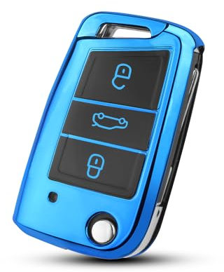 QBUC Autoschlüssel Hülle für VW,Schlüsselhülle Cover für VW Golf 7 Polo Skoda TPU Schlüsselbox 3 Tasten Auto Kratzfest Schlüssel Cover (Blau)